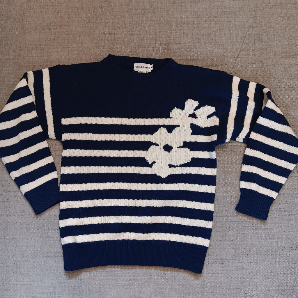 Alfred Dunner Navy & White Striped Floral Crewneck Sweater